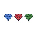 An Illustration of 3 differently colored gemstones from the side